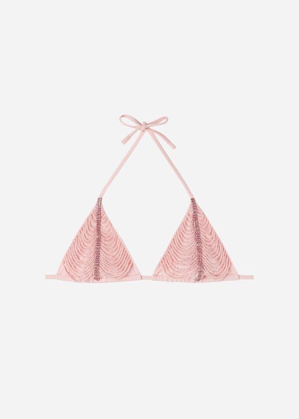 bikini triangular con cuentas y diamantes de imitación de calzedonia en color rosa para mujer
