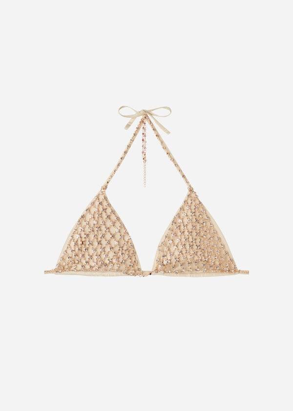 bikini triangular con tiras de diamantes de imitación luxor de calzedonia para mujer dorado