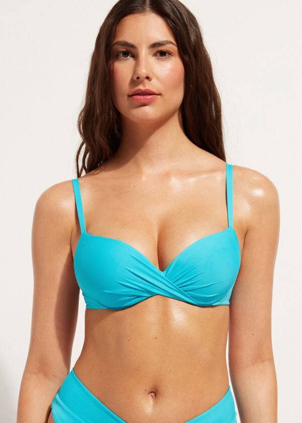 bikini indonesio con push-up superacolchado suave y graduado color turquesa de calzedonia para mujer
