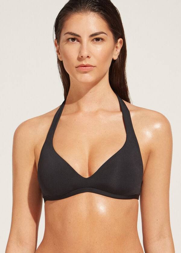 bikini triangular con relleno suave de calzedonia para mujer color negro
