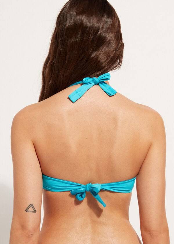 bikini triangular indonesio con relleno suave color turquesa para mujer de calzedonia