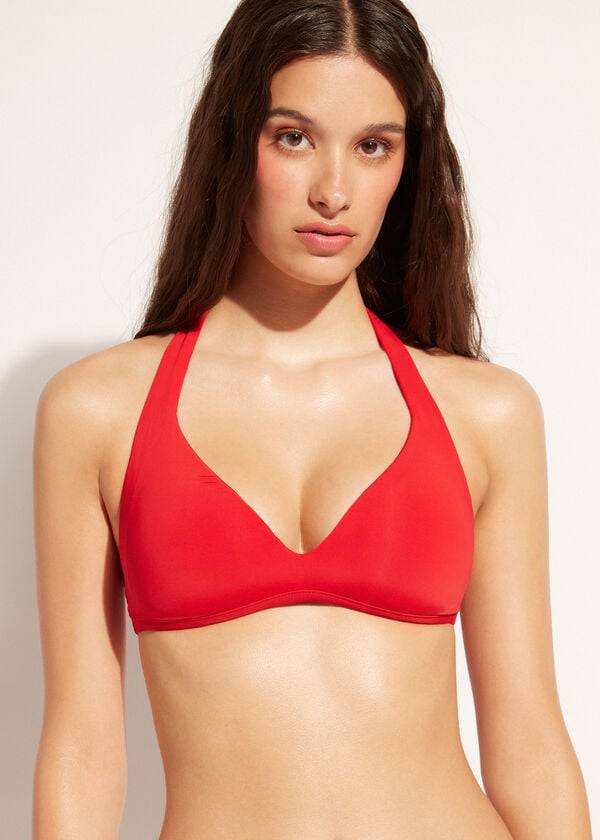bikini triangular indonesia con relleno suave de calzedonia para mujer color rojo