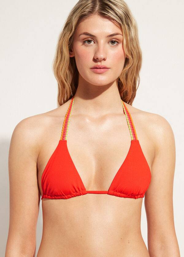 top de bikini triangular berlino de calzedonia rojo para mujer