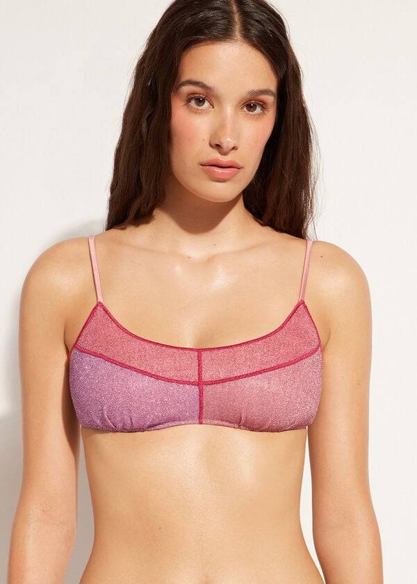 tops de bikini calzedonia tank style lamé lisbona para mujer rosa