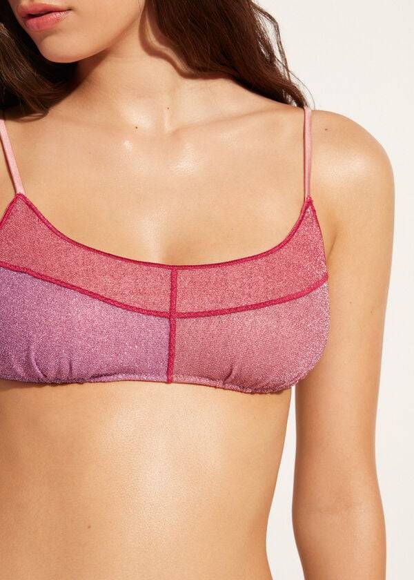 tops de bikini calzedonia tank style lamé lisbona para mujer rosa