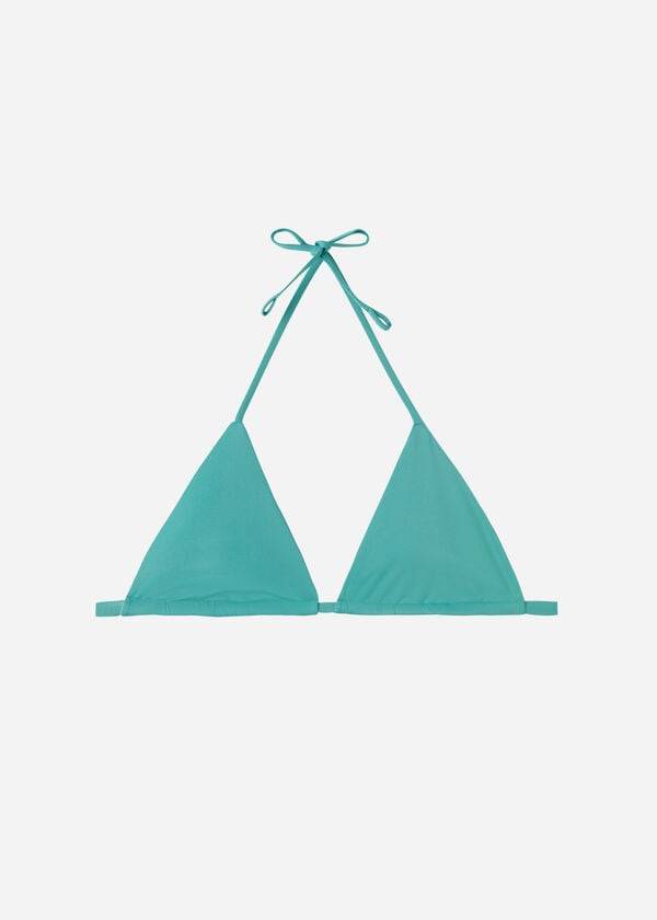 bikini triangular de hilo ecológico de indonesia de calzedonia para mujer color turquesa