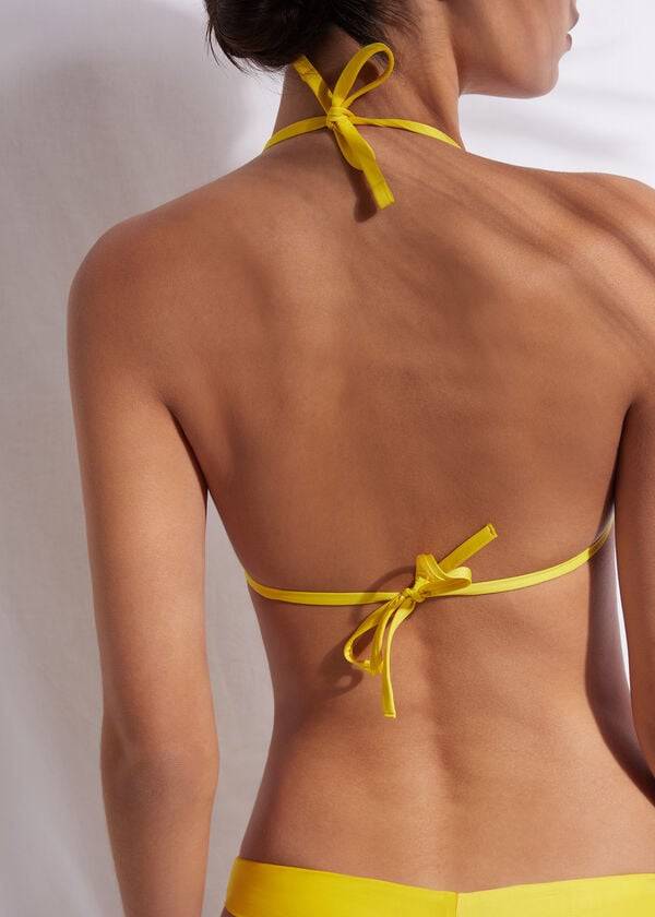 bikini ecológico de indonesia con tiras triangulares de calzedonia para mujer color amarillo