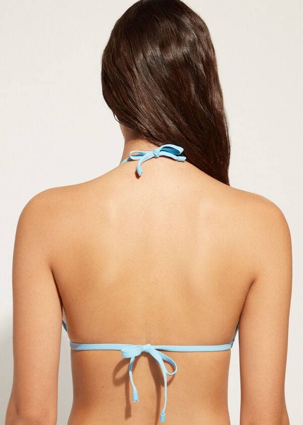 bikini de triángulo con tiras islamorada de calzedonia para mujer color azul