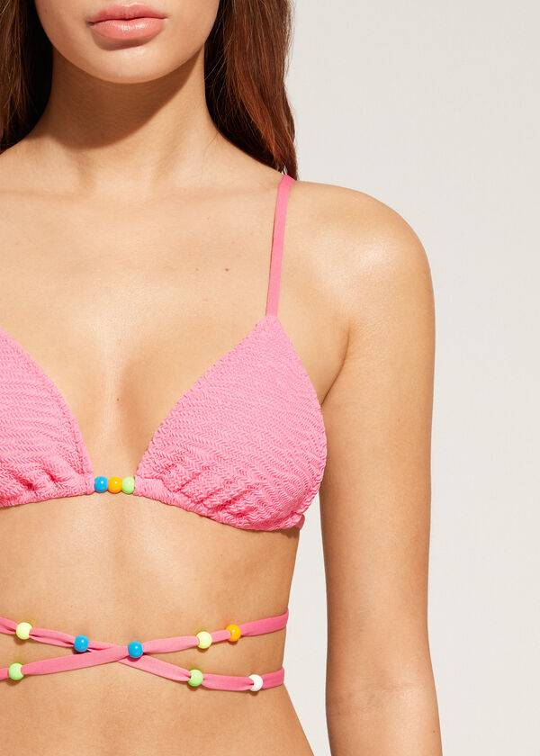 bikini triangular con lazo en la cintura de calzedonia para mujer color rosa san diego