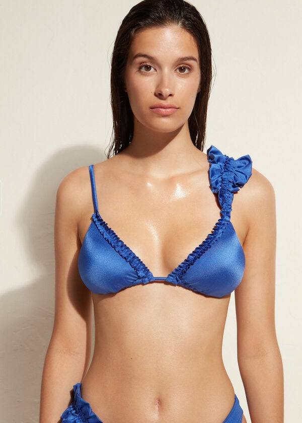 bikini triangular con tiras vienna de calzedonia para mujer color azul