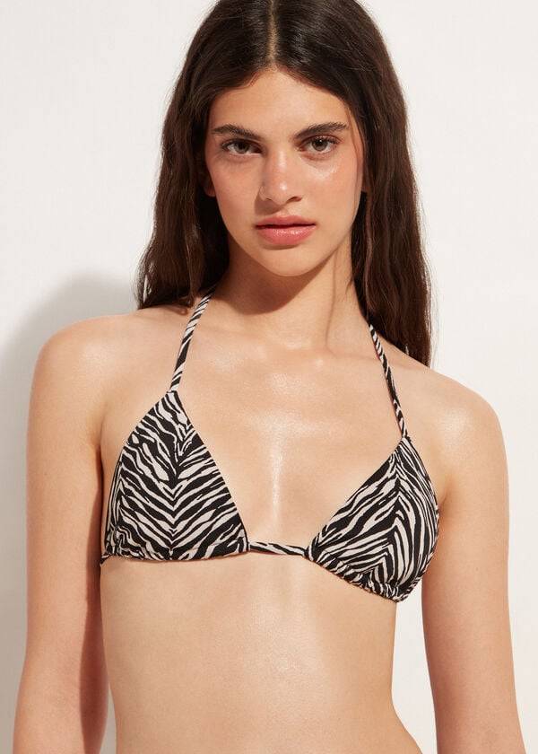 bikini triangular con tiras cebra nairobi de calzedonia para mujer color negro