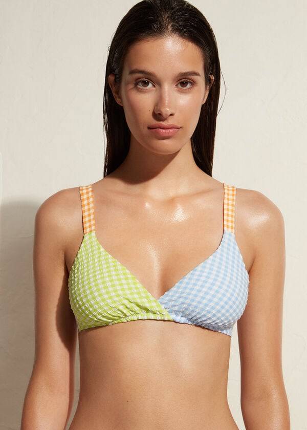 bikini triangular valencia de calzedonia para mujer color verde y azul