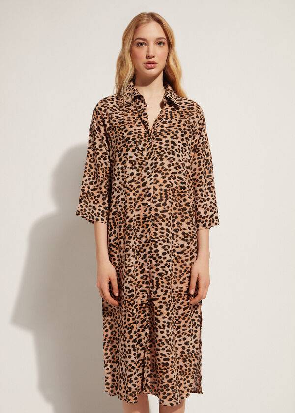 camisa midi con estampado animal de calzedonia para mujer color marrón