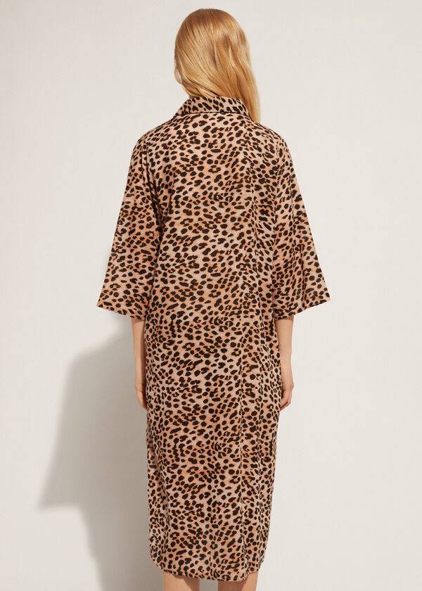 camisa midi con estampado animal de calzedonia para mujer color marrón