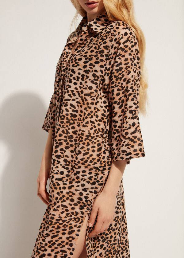 camisa midi con estampado animal de calzedonia para mujer color marrón