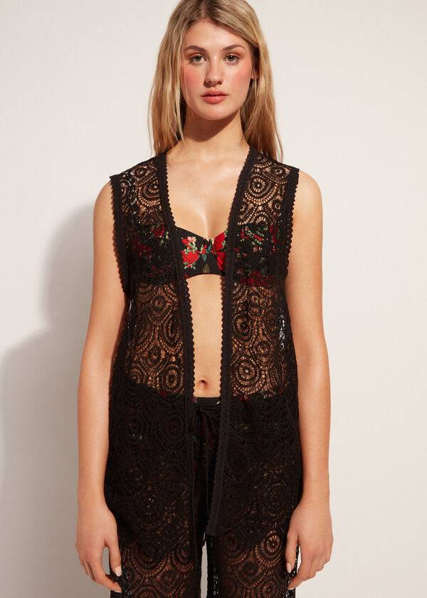 traje de baño de crochet sin mangas calzedonia negro para mujer