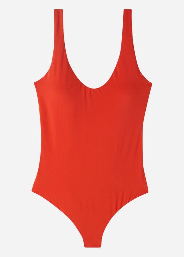 trajes de baño ecológicos de una pieza de calzedonia para mujer en color rojo de indonesia