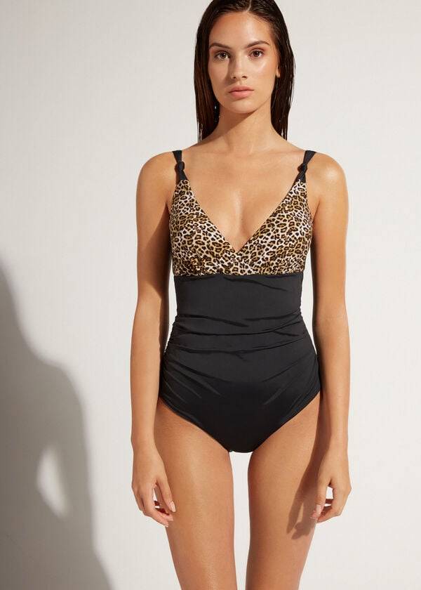 traje de baño de una pieza calzedonia malindi para mujer color negro