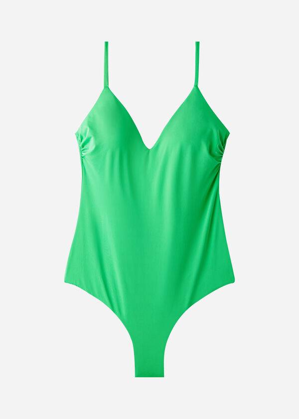 trajes de baño de una pieza con relleno calzedonia para mujer color verde