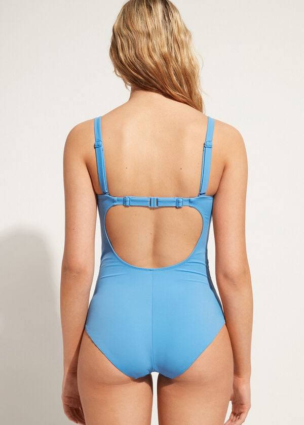 trajes de baño de una pieza con relleno calzedonia roma para mujer en azul