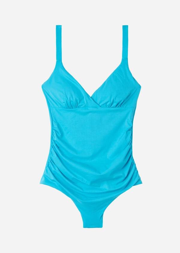 traje de baño de una pieza con relleno y efecto moldeador calzedonia para mujer color turquesa