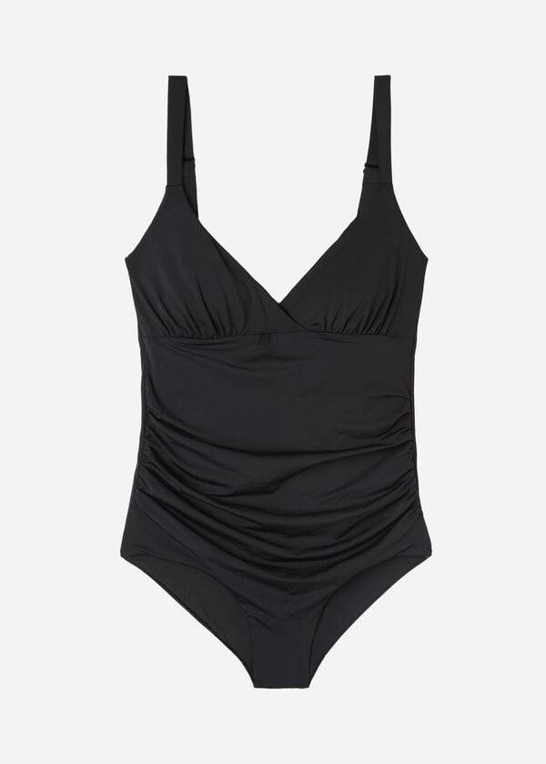 traje de baño de una pieza con relleno y efecto moldeador de calzedonia indonesia eco para mujer color negro